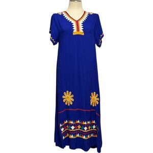 S.Christina Short Sleeve Mumu Housedress Blue Yellow Red Large / XL